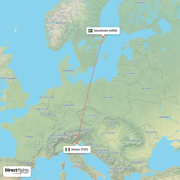 Stockholm - Venice direct flight map