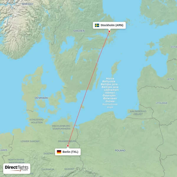 Stockholm - Berlin direct flight map
