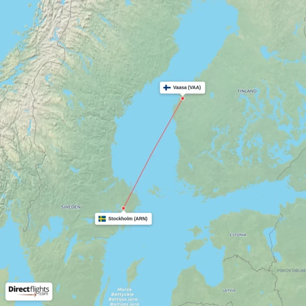 Stockholm - Vaasa direct flight map