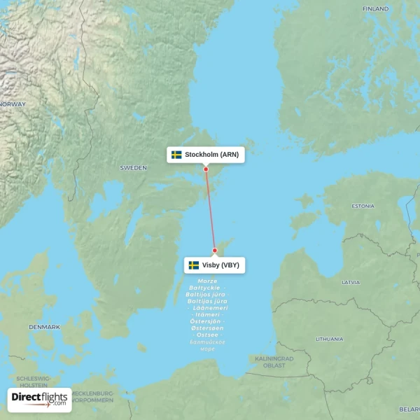 Stockholm - Visby direct flight map