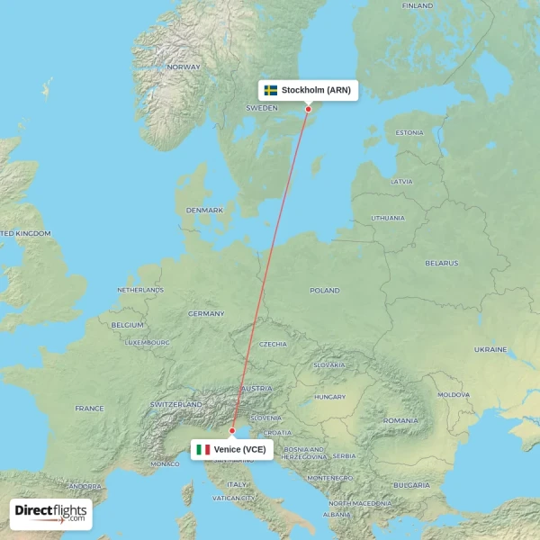 Stockholm - Venice direct flight map