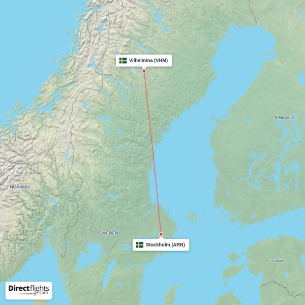 Stockholm - Vilhelmina direct flight map