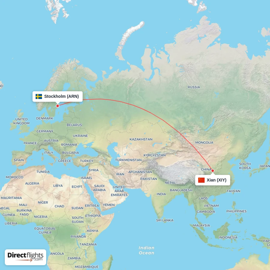ARN - XIY route map
