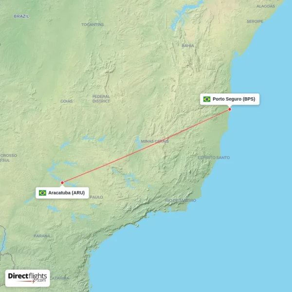 Aracatuba - Porto Seguro direct flight map