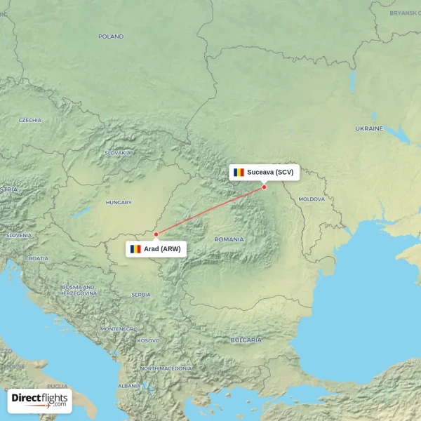 Arad - Suceava direct flight map