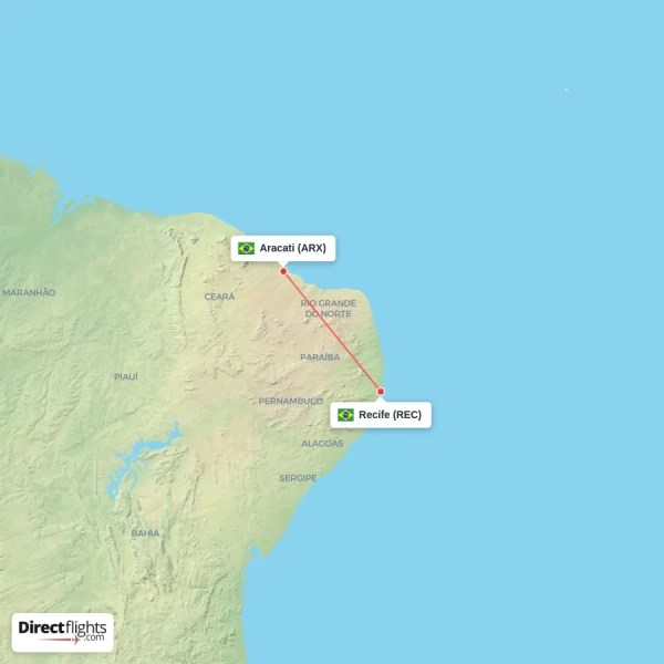 Aracati - Recife direct flight map