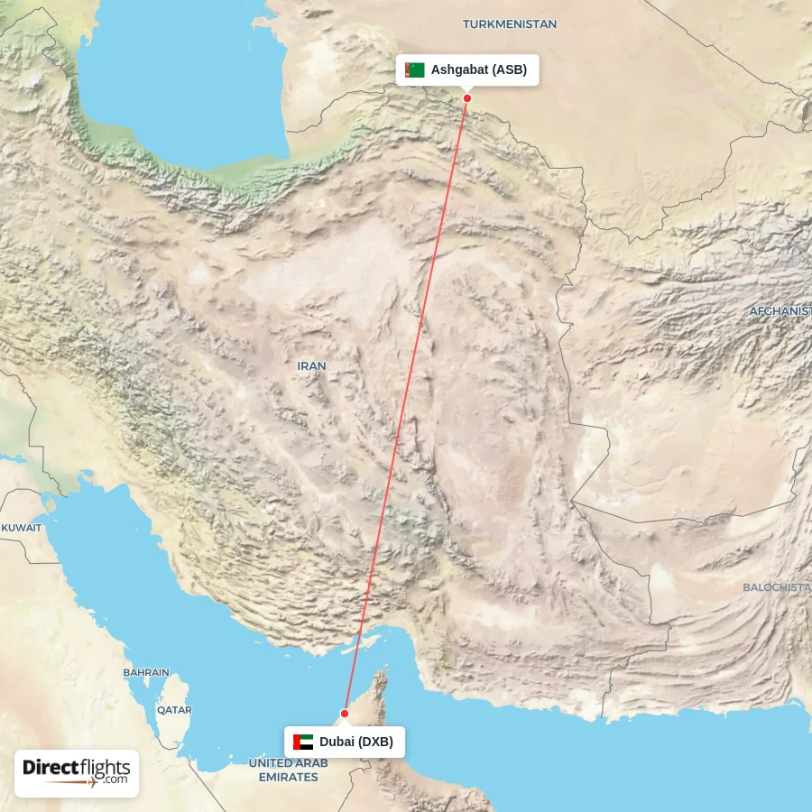 ASB - DXB route map