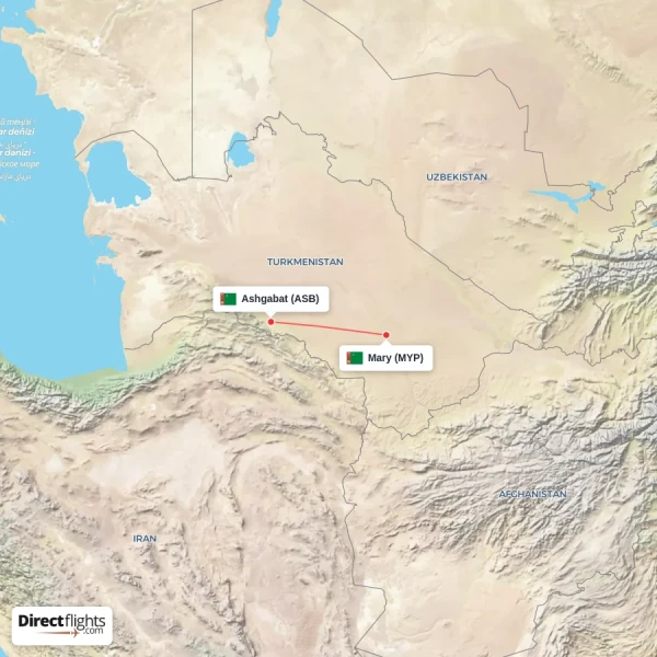 Ashgabat - Mary direct flight map