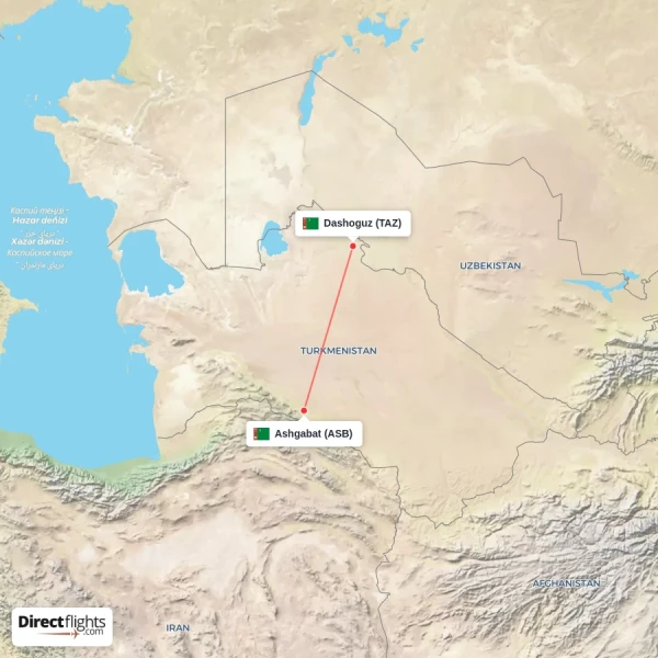 Ashgabat - Dashoguz direct flight map