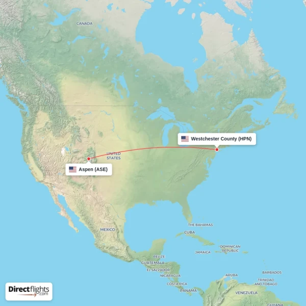Aspen - Westchester County direct flight map