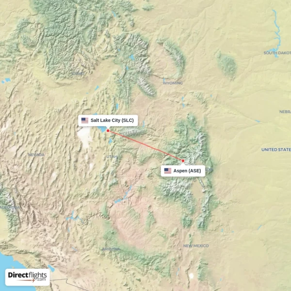 Aspen - Salt Lake City direct flight map