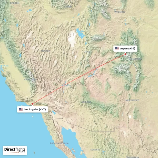 Aspen - Los Angeles direct flight map