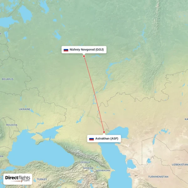 Astrakhan - Nizhniy Novgorod direct flight map