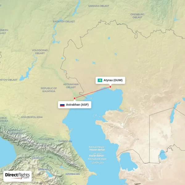 Astrakhan - Atyrau direct flight map