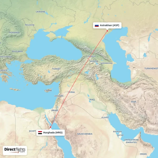 Astrakhan - Hurghada direct flight map