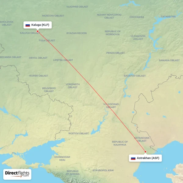 Astrakhan - Kaluga direct flight map