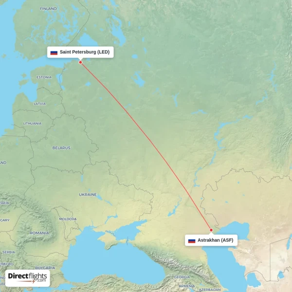 Astrakhan - Saint Petersburg direct flight map