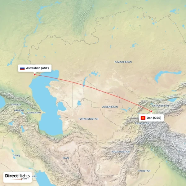 Astrakhan - Osh direct flight map