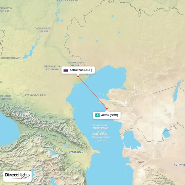 Astrakhan - Aktau direct flight map