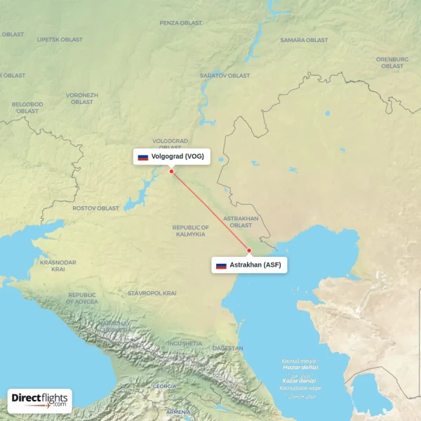 Astrakhan - Volgograd direct flight map