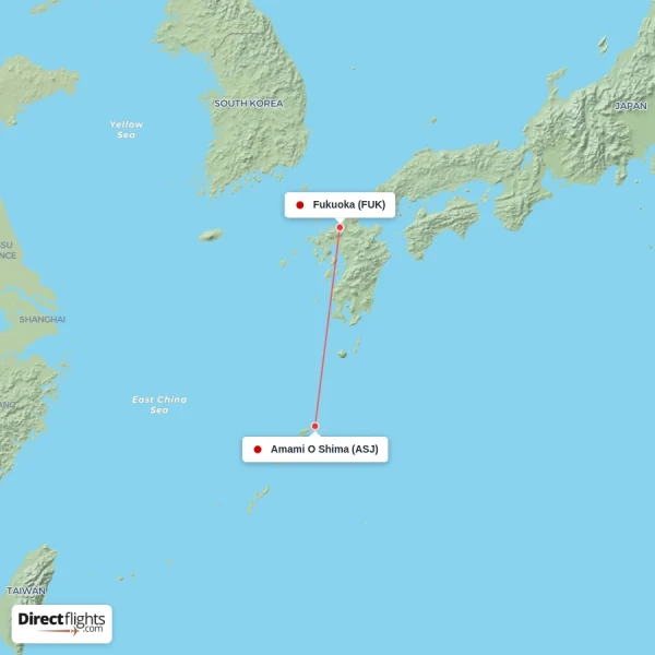 Amami O Shima - Fukuoka direct flight map