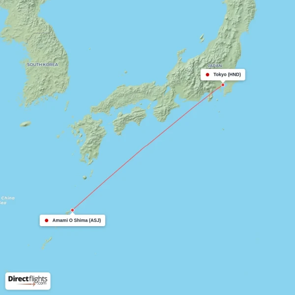Amami O Shima - Tokyo direct flight map