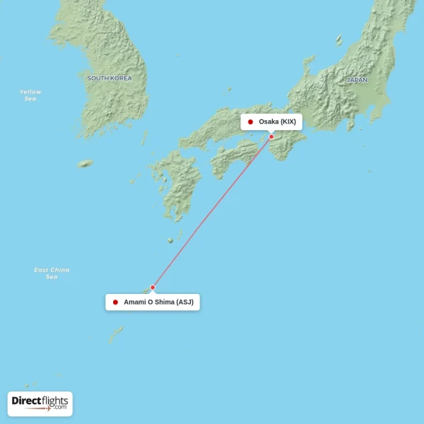 Amami O Shima - Osaka direct flight map