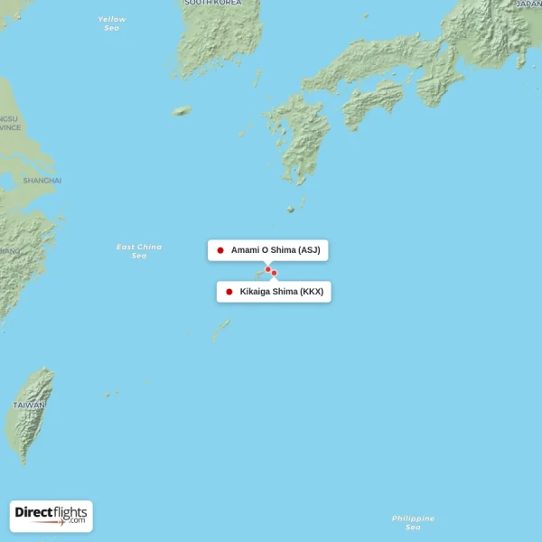 Amami O Shima - Kikaiga Shima direct flight map