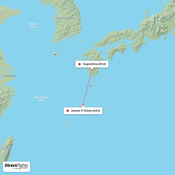Amami O Shima - Kagoshima direct flight map