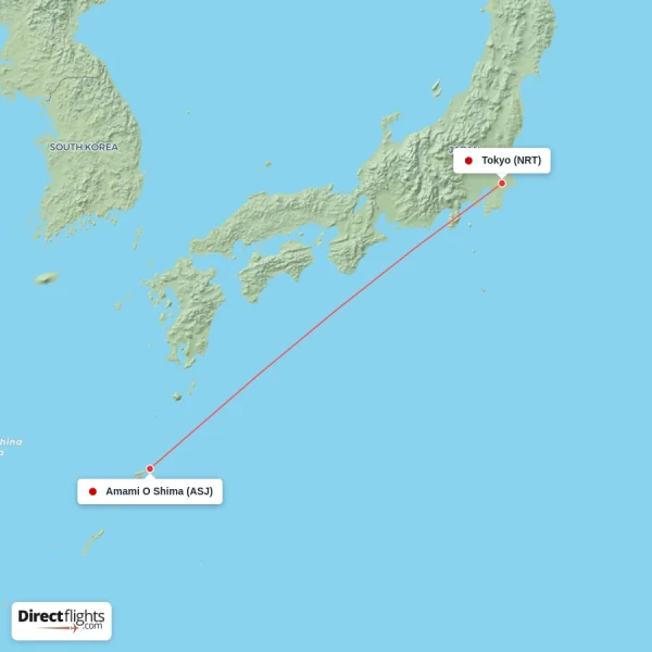 Amami O Shima - Tokyo direct flight map