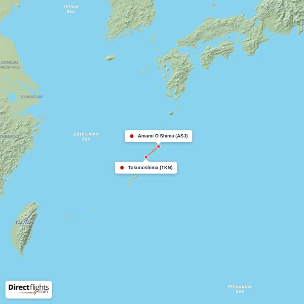 Amami O Shima - Tokunoshima direct flight map
