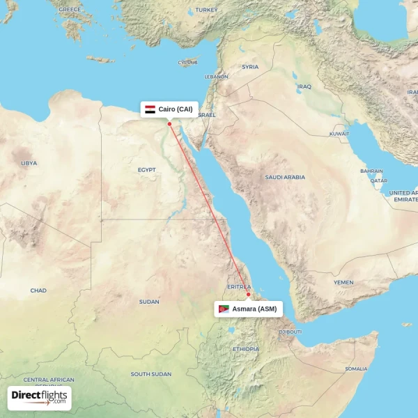 Asmara - Cairo direct flight map