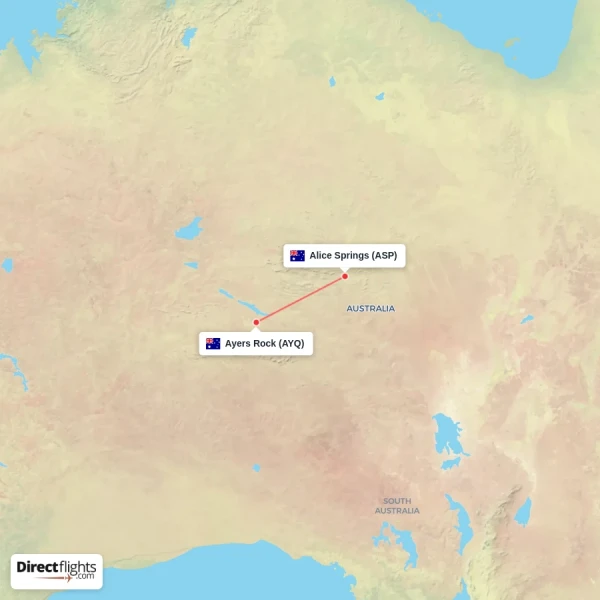 Alice Springs - Ayers Rock direct flight map