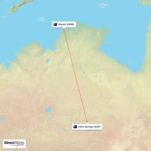 Alice Springs - Darwin direct flight map
