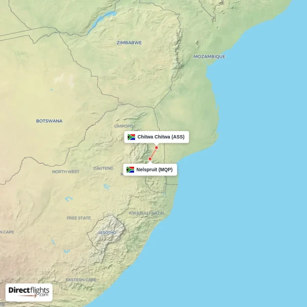 Chitwa Chitwa - Nelspruit direct flight map