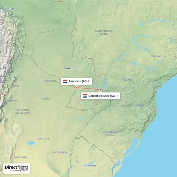 Asuncion - Ciudad del Este direct flight map