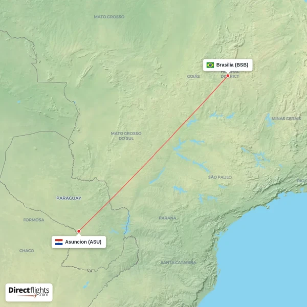 Asuncion - Brasilia direct flight map