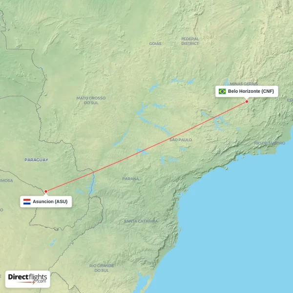 Asuncion - Belo Horizonte direct flight map
