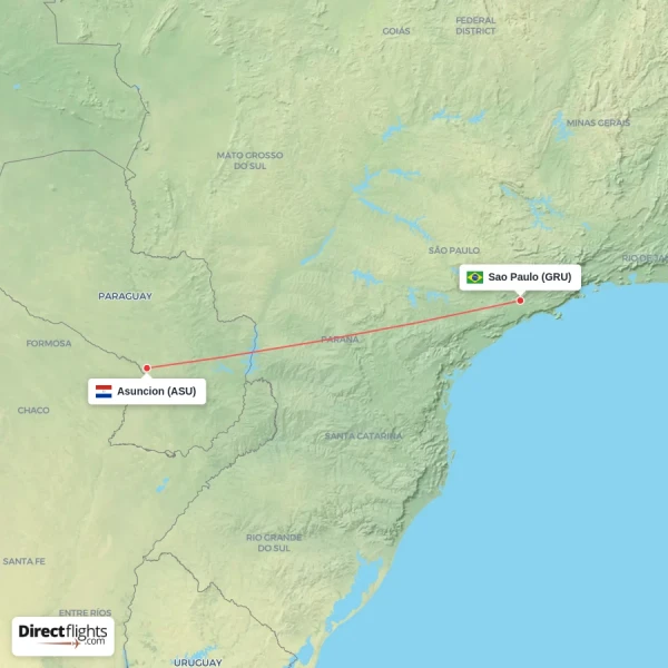 Asuncion - Sao Paulo direct flight map