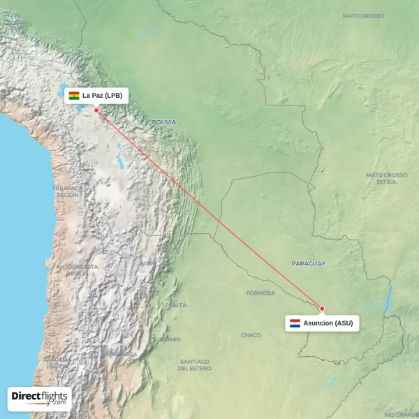 Asuncion - La Paz direct flight map
