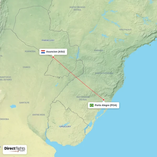 Asuncion - Porto Alegre direct flight map