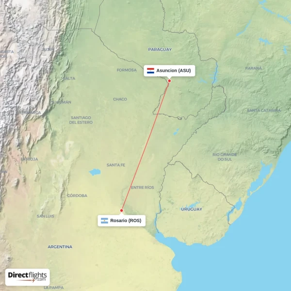 Asuncion - Rosario direct flight map