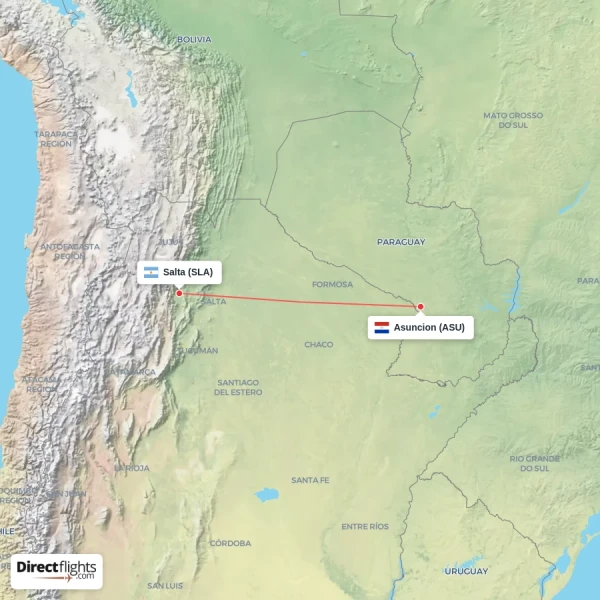Asuncion - Salta direct flight map