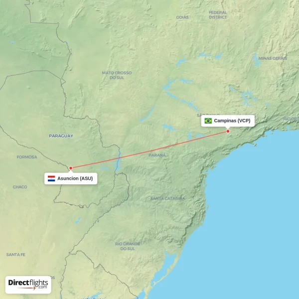 Asuncion - Campinas direct flight map