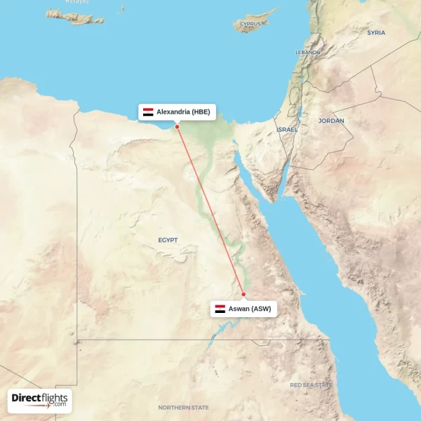 Aswan - Alexandria direct flight map