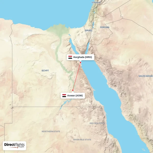 Aswan - Hurghada direct flight map