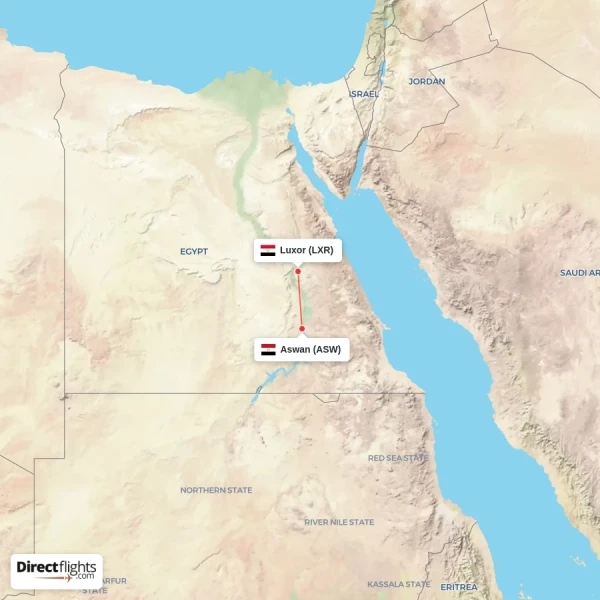 Aswan - Luxor direct flight map