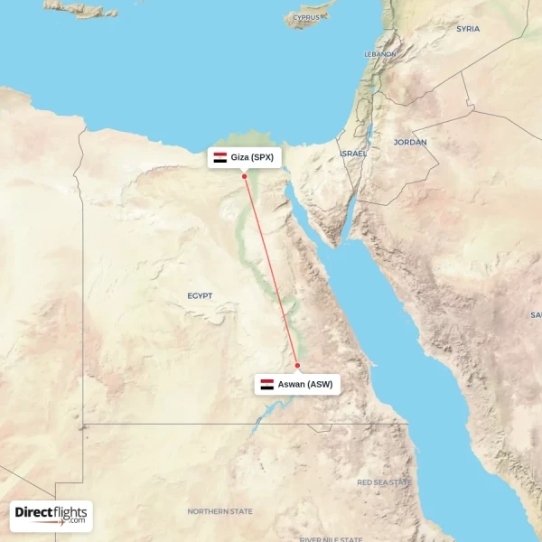 Aswan - Giza direct flight map
