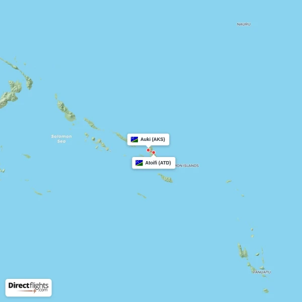 Atoifi - Auki direct flight map