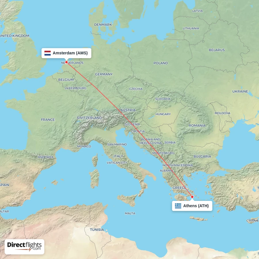ATH - AMS route map